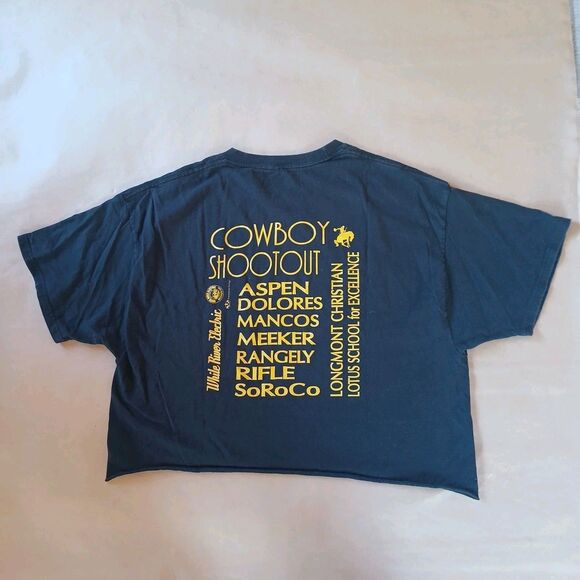 WREA Cowboy Shootout 2018 T-Shirt Black Size XL Cotton Cropped Raw Hem Western - Picture 2 of 5